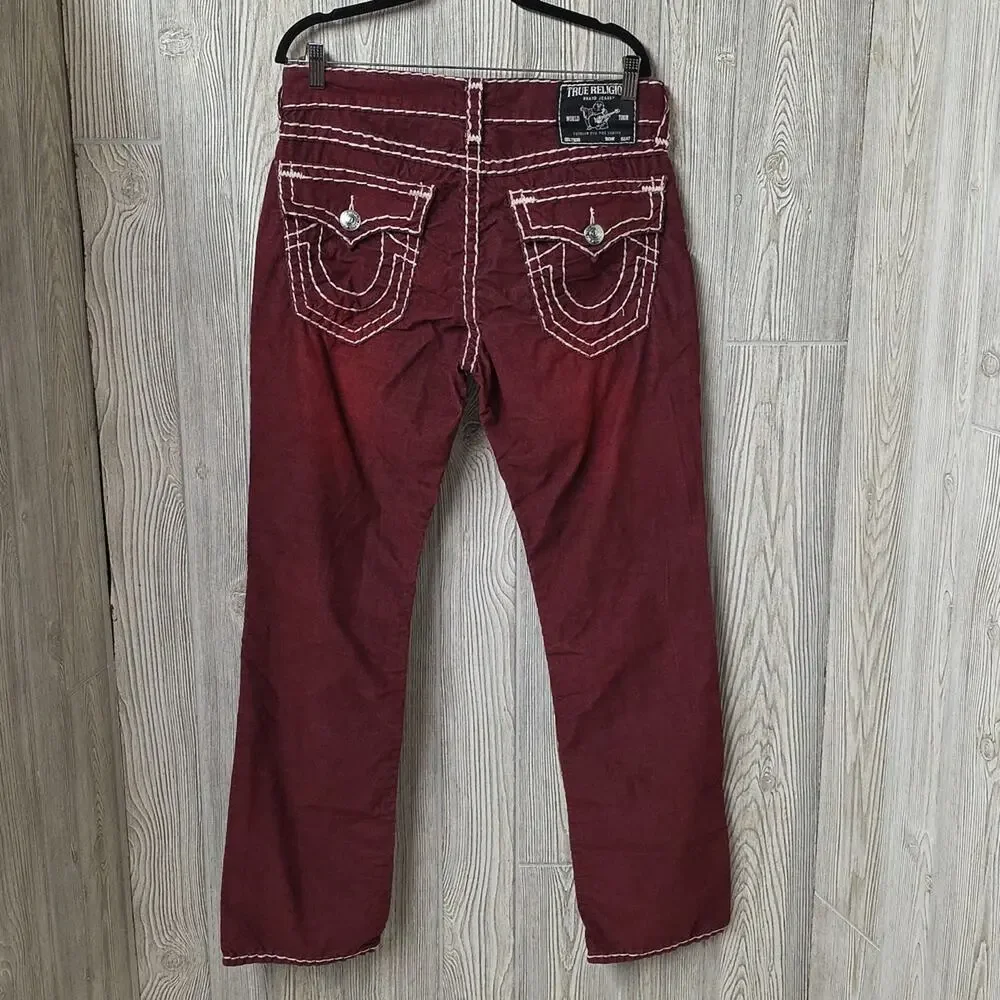 True Religion Ricky Super T Micro Corduroy Relaxed Straight Pants Red Mens 32
